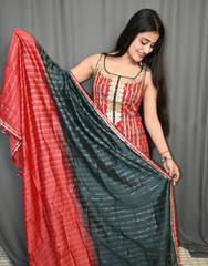 Traditional Printed Sharara Suit with Dual-Tone Dupatta