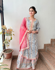 Printed Kurta Sharara Set with Dupatta