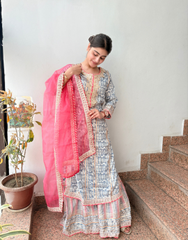 Printed Kurta Sharara Set with Dupatta