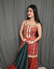 Traditional Printed Sharara Suit with Dual-Tone Dupatta